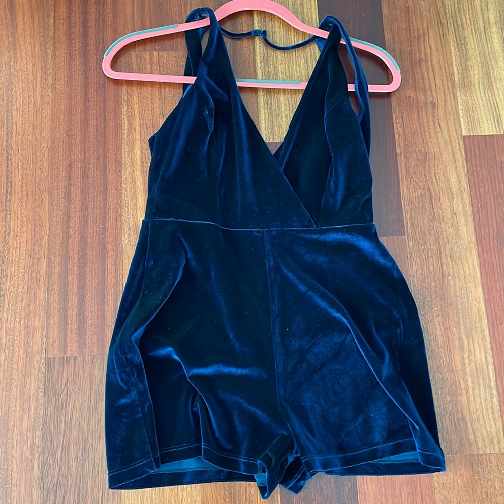 Urban Outfitters Navy Velvet Romper Fits like an XS/S